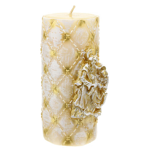Candle with matelassé effect and Nativity Scene, 10 cm of diameter 3