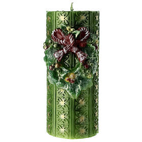 Green Christmas candle with wreath, 10 cm of diameter