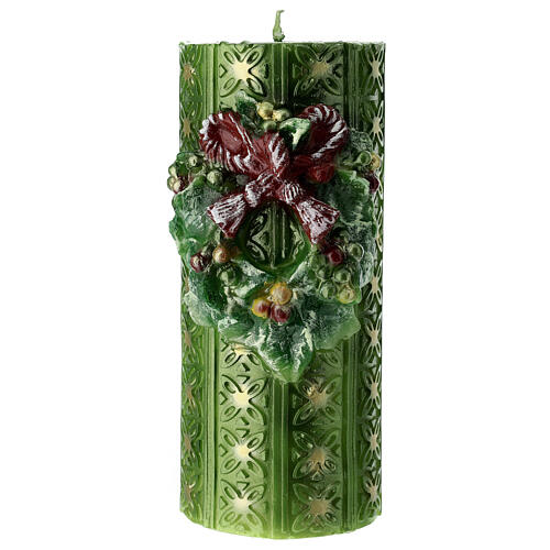 Green Christmas candle with wreath, 10 cm of diameter 1