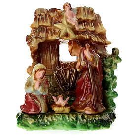 Lack-Kerze, Heilige Familie in Hütte, max Figurenhöhe 15 cm, 25x20x20 cm