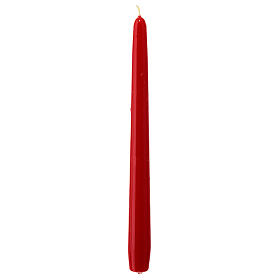 Conical red candle, shiny finish, 25 cm