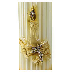Striped golden candle with embossed decoration, 5 cm of diameter