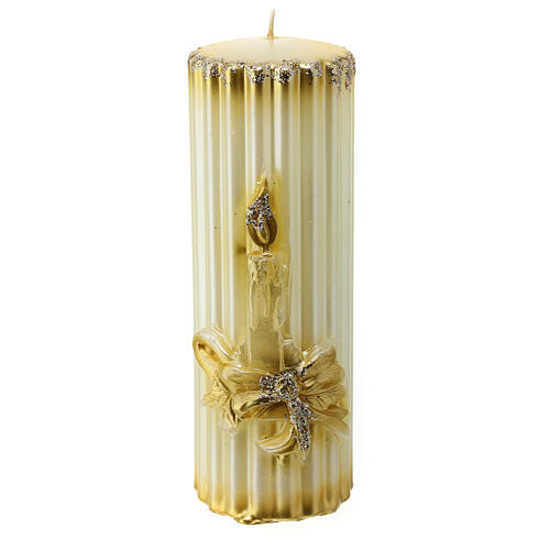 Striped golden candle with embossed decoration, 5 cm of diameter 1