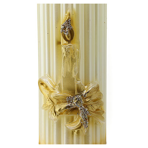 Striped golden candle with embossed decoration, 5 cm of diameter 2