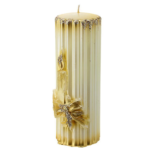 Striped golden candle with embossed decoration, 5 cm of diameter 3