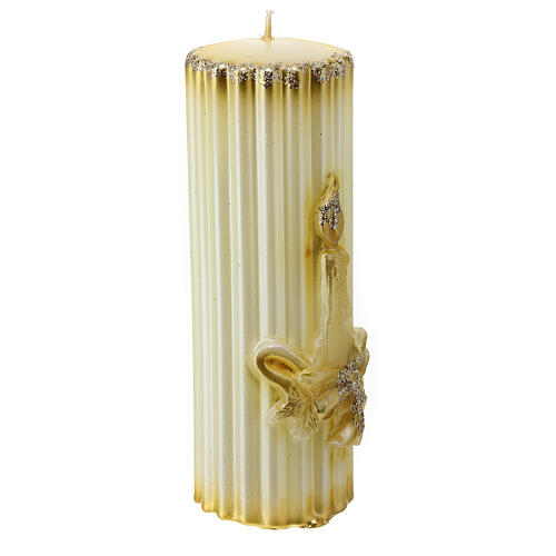 Striped golden candle with embossed decoration, 5 cm of diameter 4