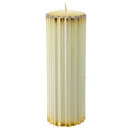 Striped golden candle with embossed decoration, 5 cm of diameter 5