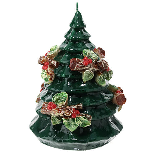 Candle of 15 cm of diameter, Christmas tree with holly on logs 4