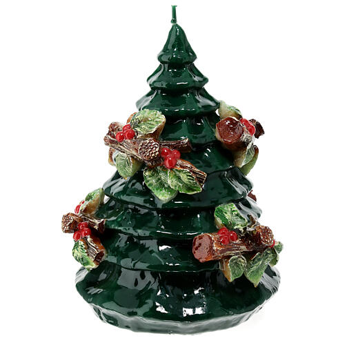 Candle of 15 cm of diameter, Christmas tree with holly on logs 5