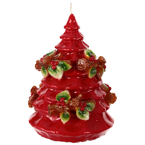 Bougie sapin de Noël avec bûches et houx diamètre 17 cm 1