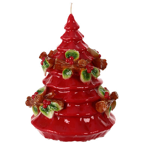 Bougie sapin de Noël avec bûches et houx diamètre 17 cm 3