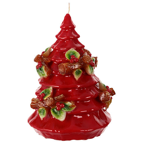 Bougie sapin de Noël avec bûches et houx diamètre 17 cm 4