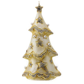 Bougie sapin de Noël doré avec étoiles et perles 30x15x10 cm