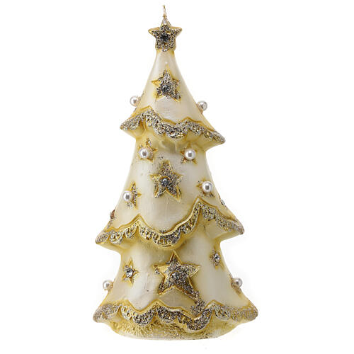 Bougie sapin de Noël doré avec étoiles et perles 30x15x10 cm 1