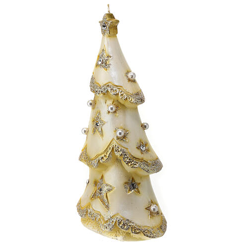 Bougie sapin de Noël doré avec étoiles et perles 30x15x10 cm 3
