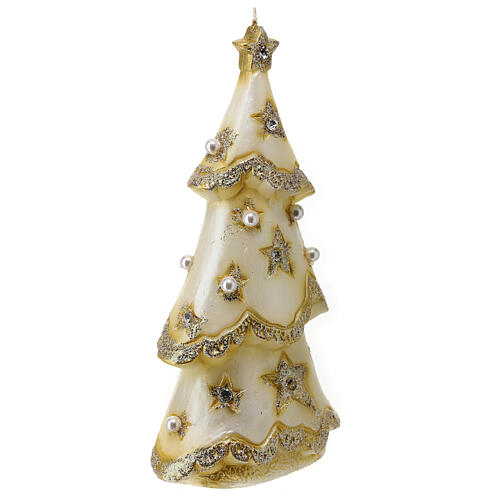 Bougie sapin de Noël doré avec étoiles et perles 30x15x10 cm 4