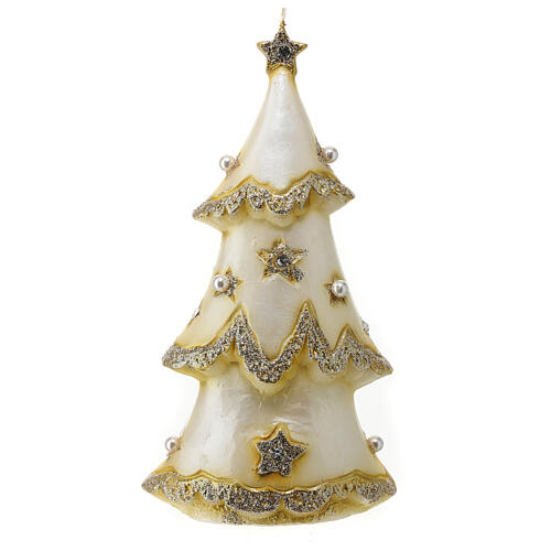 Bougie sapin de Noël doré avec étoiles et perles 30x15x10 cm 5