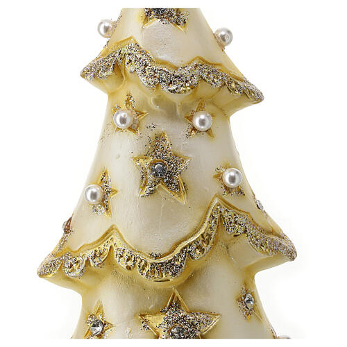 Golden Christmas tree candle with stars and pearls 30x15x10 cm 2