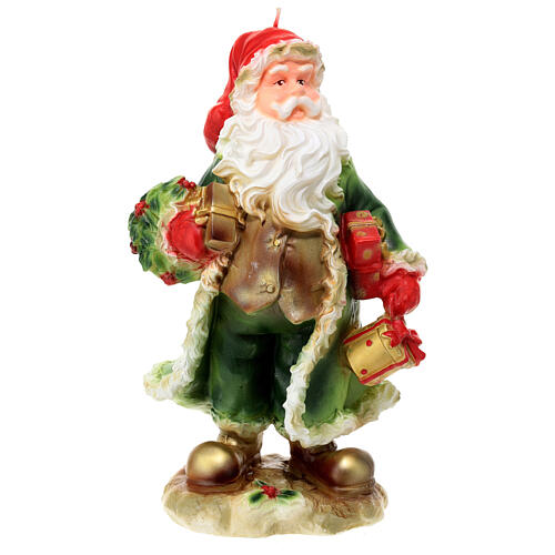 Candela Babbo Natale pacchetti mantello verde 30x20x10 cm 1