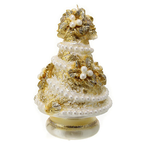 Goldene Tannenkerze mit Mistelzweig Perlen und Schleife, 20 cm 1