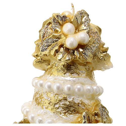 Goldene Tannenkerze mit Mistelzweig Perlen und Schleife, 20 cm 2