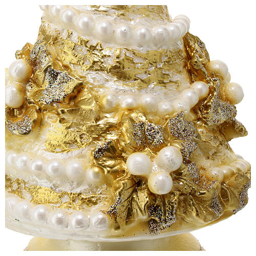 Goldene Tannenkerze mit Mistelzweig Perlen und Schleife, 20 cm 4