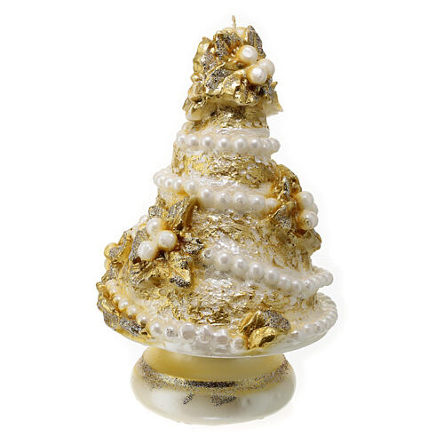 Goldene Tannenkerze mit Mistelzweig Perlen und Schleife, 20 cm 5