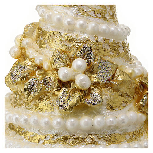 Goldene Tannenkerze mit Mistelzweig Perlen und Schleife, 20 cm 6
