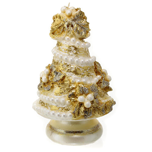 Goldene Tannenkerze mit Mistelzweig Perlen und Schleife, 20 cm 8