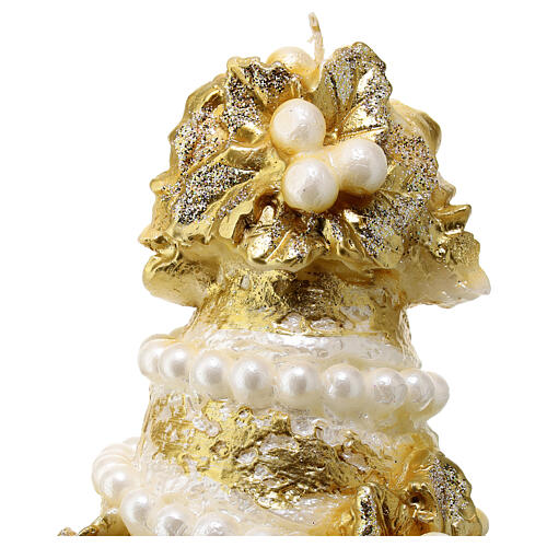Candela abete dorato perle agrifogli fiocco d. 20 cm 2