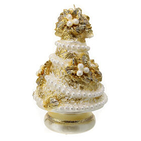 Golden Christmas tree candle pearls hollies bow d. 20 cm