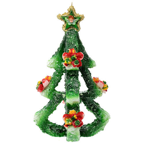Design Christmas tree candle with star on the top and poinsettia flowers, 20 cm of diameter 1