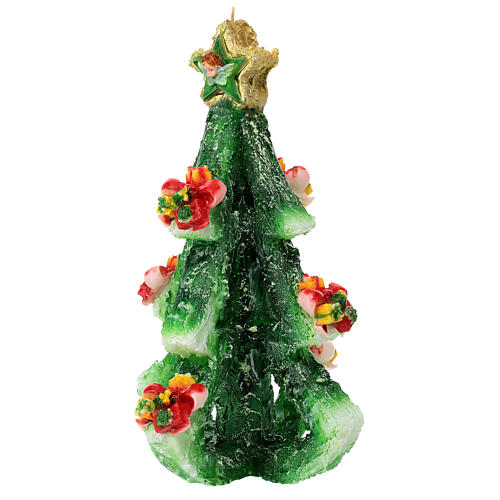 Design Christmas tree candle with star on the top and poinsettia flowers, 20 cm of diameter 3