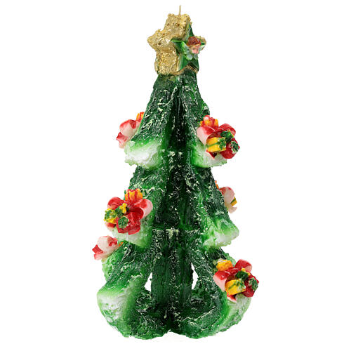 Vela árvore de Natal design com presentes estrela e anjos diâmetro 20 cm 4