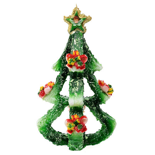 Vela árvore de Natal design com presentes estrela e anjos diâmetro 20 cm 5