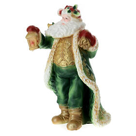 Bougie Père Noël costume vert et or sac de cadeaux 30x20x20 cm