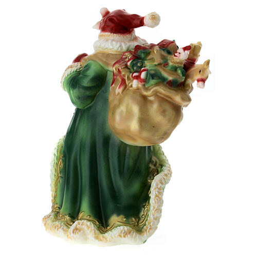 Bougie Père Noël costume vert et or sac de cadeaux 30x20x20 cm 4