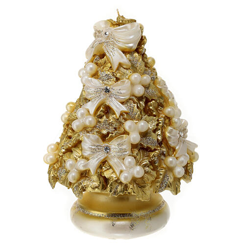 Golden candle, Christmas tree of holly and pearly ribbons, 20 cm of diameter 3