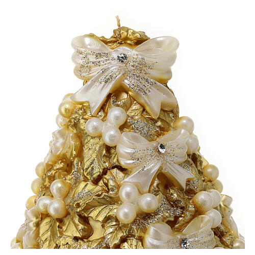 Golden Christmas tree candle holly pearls d. 20 cm 2