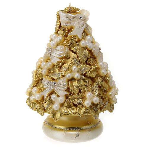 Golden Christmas tree candle holly pearls d. 20 cm 4