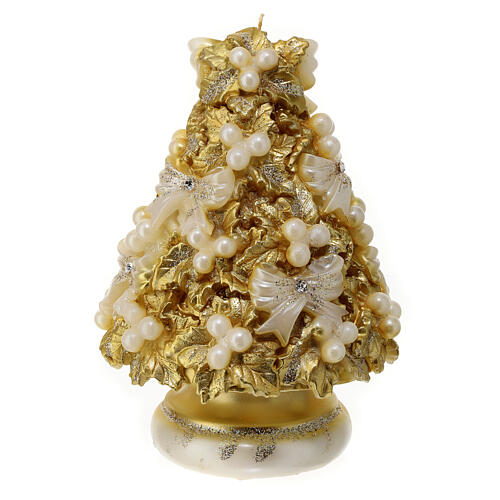Golden Christmas tree candle holly pearls d. 20 cm 5