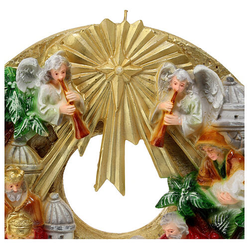 Świeca dysk dekorowany scena narodzin Jezusa i Trzej Królowie Mędrcy, śr. 30 cm 4