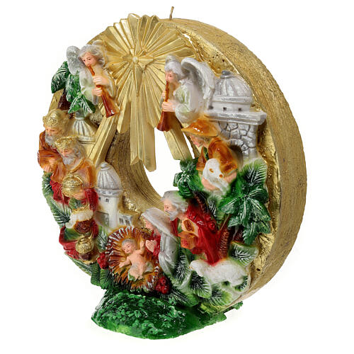 Vela coroa de Natal com Natividade e Reis Magos diâmetro 30 cm 3