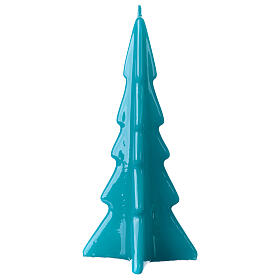 Bougie Noël sapin Oslo turquoise cire brillante 20 cm