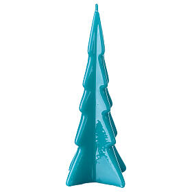 Bougie Noël sapin Oslo turquoise cire brillante 20 cm