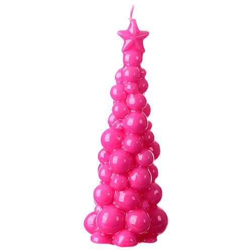 Vela navideña en forma de árbol de Moscú de 20 cm en color fucsia con acabado de cera lacada. 1