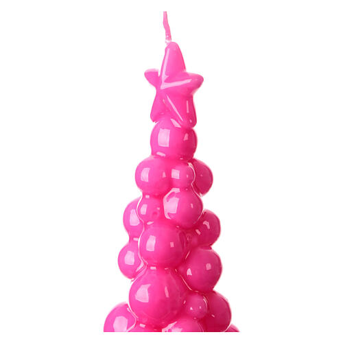 Vela navideña en forma de árbol de Moscú de 20 cm en color fucsia con acabado de cera lacada. 2