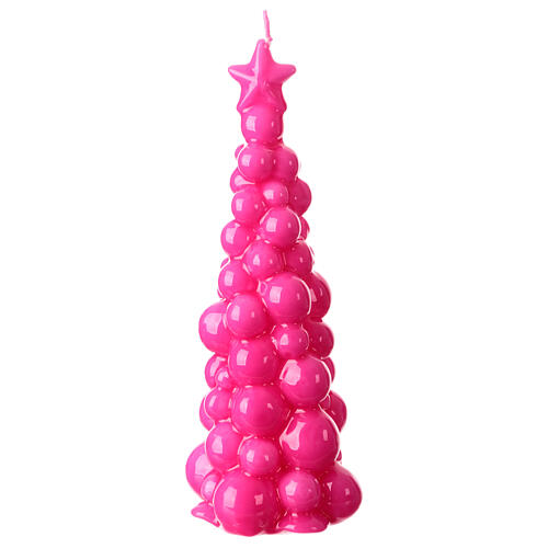 Vela navideña en forma de árbol de Moscú de 20 cm en color fucsia con acabado de cera lacada. 3