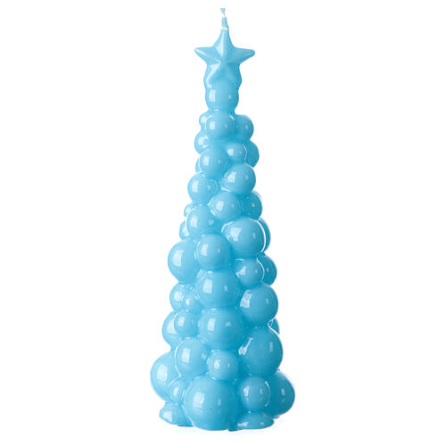 Moscow Christmas tree candle, light blue wax, 9 in 3