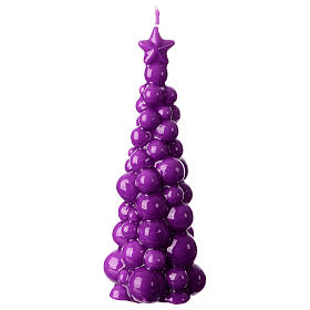 Vela de Navidad en forma de árbol de 20 cm en color violeta con acabado de cera lacada